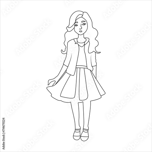 Beautiful cute girls hand drawn, Happy young and stylish girl teenager cartoon on white background vector illustration.