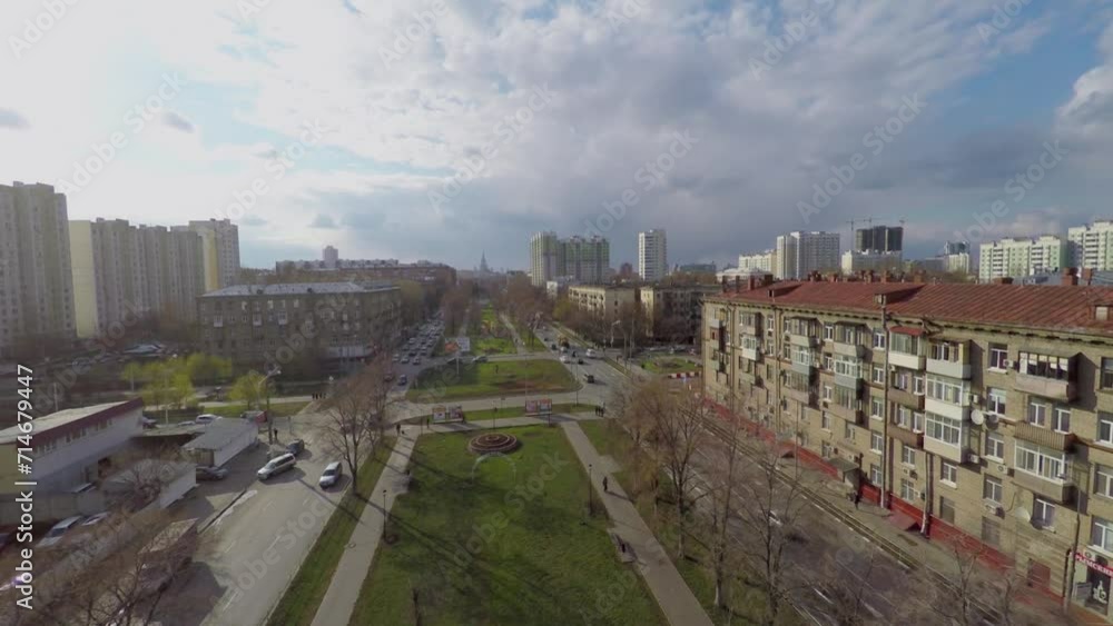 Transport traffic on Dmitry Uljanov Street at spring sunny day Transport traffic on Dmitry Uljanov Street at spring sunny day