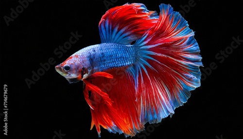 capture the moving moment of betta fish or red blue siamese fighting fish on black background