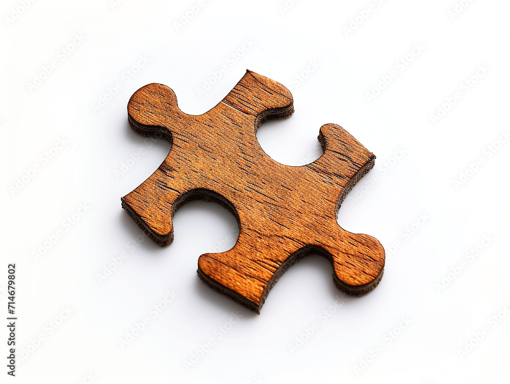 Fototapeta premium wooden puzzle piece, white background. Generative Ai.