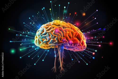 Love Neurochemistry colored glowing neon brain amorous emotion. Vasopressin, norepinephrine, cortisol, cuddle hormone adrenaline, adds warmth. Adoration, amour, fondness neurochemical hues love canvas photo