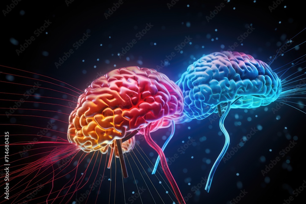 Love Neurochemistry colored glowing neon brain amorous emotion. Vasopressin, norepinephrine, cortisol, cuddle hormone adrenaline, adds warmth. Adoration, amour, fondness neurochemical hues love canvas