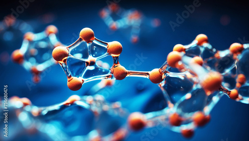 Abstract connection molecules transparent hydrogen H2 with blue background