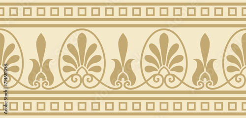 Vector golden seamless classic greek ornament. Endless European pattern. Border, frame Ancient Greece, Roman Empire..