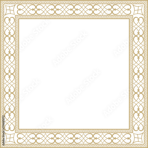 Vector gold square classic renaissance ornament. Endless european border, revival style frame..