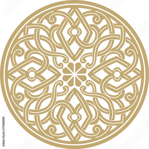 Vector golden round ancient Byzantine ornament. Classical circle of the Eastern Roman Empire, Greece. Pattern motifs of Constantinople..