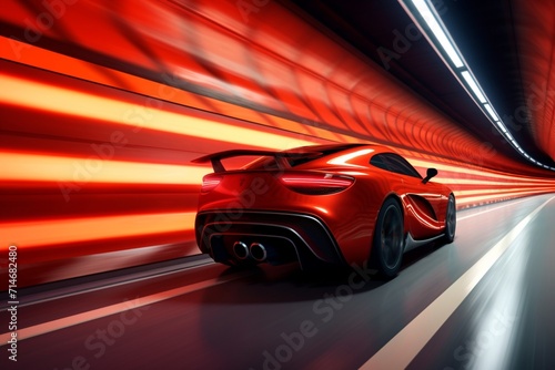 Sports car driving through a tunnel, creating a striking visual.