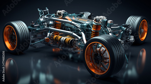 The suspension system of a sports car.