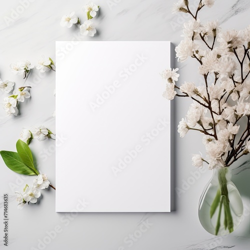 Blank white 5x7 invitation card mockup, Etsy, trendy, spring generative ai