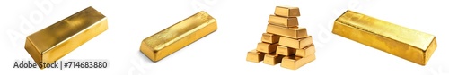 Set of gold bars , piles of gold lingots on transparent background photo