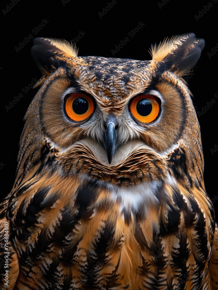 Fototapeta premium Eurasian Eagle Owl isolated on black background
