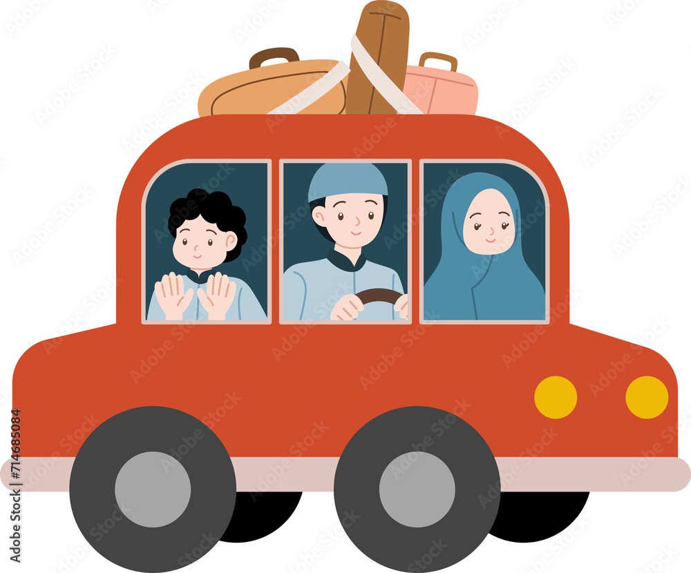 muslim family mudik travelling to celebrate eid mubarak cartoon muslim family mudik travelling to celebrate eid mubarak cartoon
