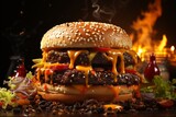 Mouthwatering hamburger. capturing the juicy patty essence for delicious food photography