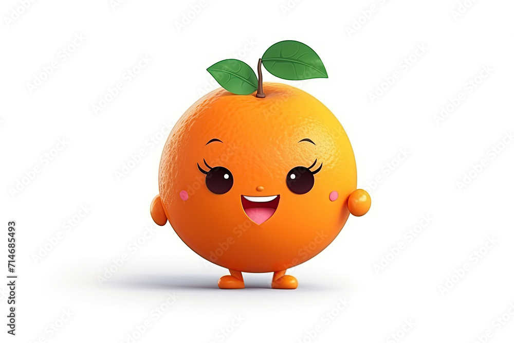 Generative AI illustration of a cartoon orange for a design element. isolated on a white background. Generative AI illustration of a cartoon orange for a design element. isolated on a white background.