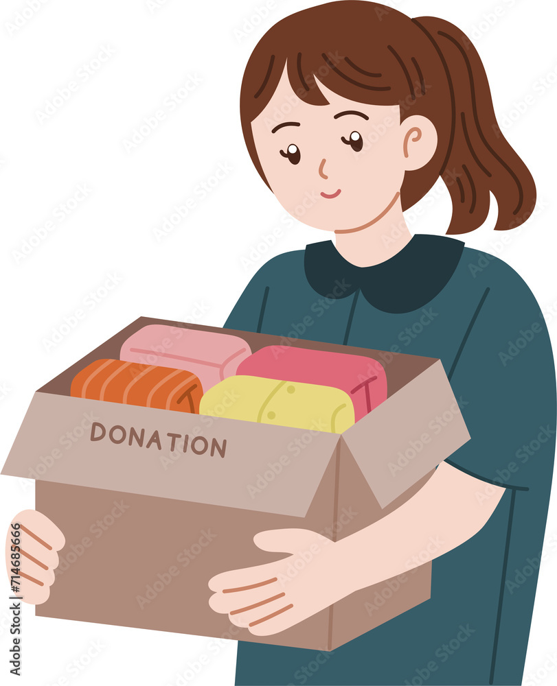 people doing charity volunteer holding donation box cartoon character