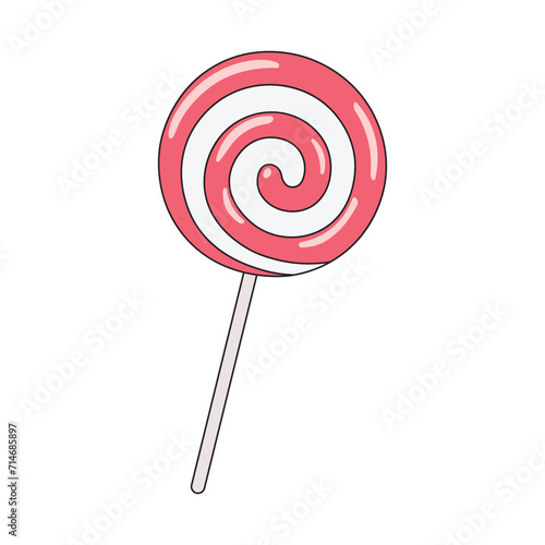 kids drawing Vector illustration spiral striped lollipop flat cartoon isolated