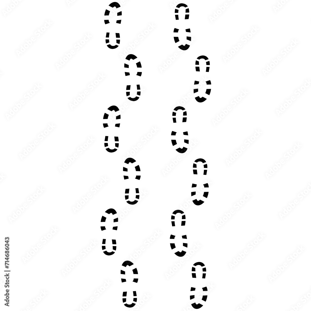 Footprints in two different directions isolated on white background. Walking shoe print. Suitable for a healthy walking logo. Footprints in two different directions isolated on white background. Walking shoe print. Suitable for a healthy walking logo.