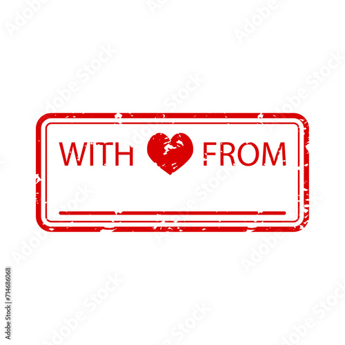 With love from. Rubber stamp with place for text, company, name or signature. Valentine day mail, mark for sending letter