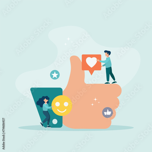 Customers give rating stars, likes and positive reviews. The key to career success. Vector illustration in flat style. Concept of leaving a comment.
