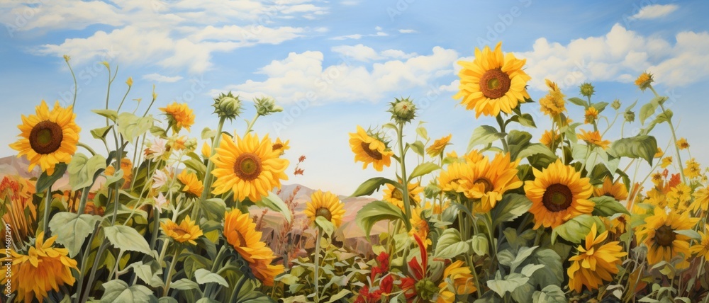 sunflowers and other yellow flowers in summer