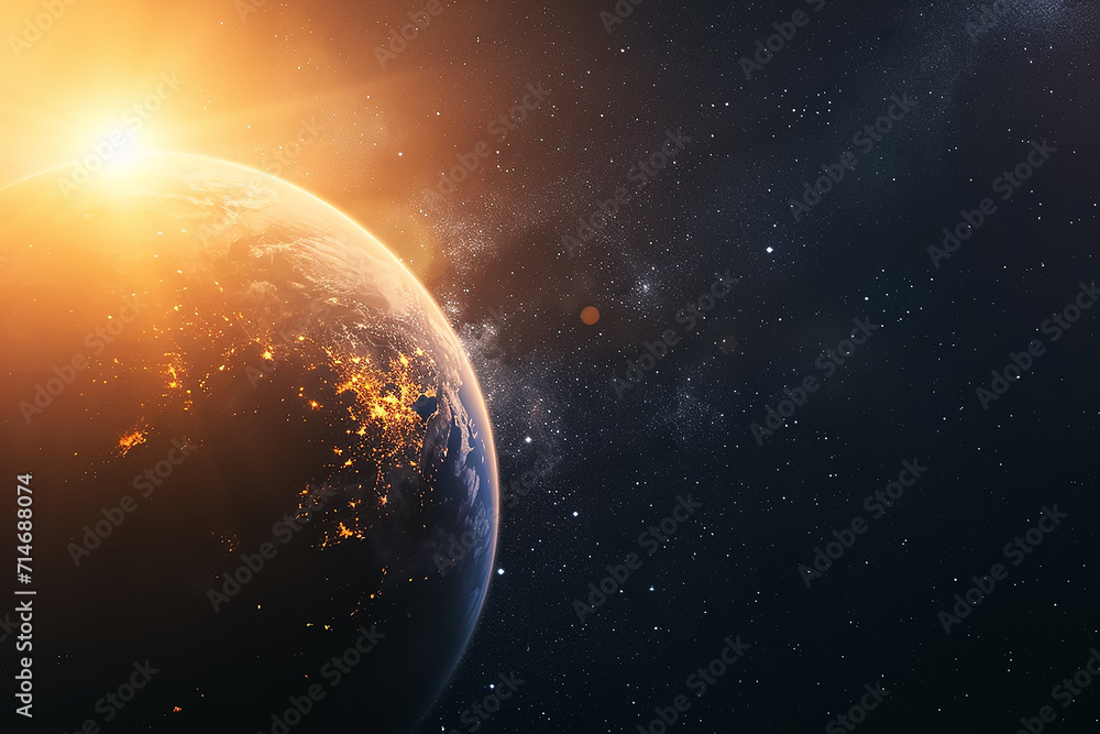 Fototapeta premium The planet earth and sun light view from space 