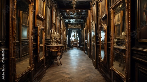 A collection of antique mirrors in the hallway for a touch of elegance.