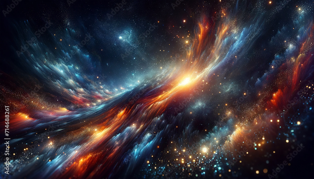 Vivid depiction of a cosmic galaxy with dynamic swirls of color, light and stardust in dark space. Concept of space. AI generated. Vivid depiction of a cosmic galaxy with dynamic swirls of color, light and stardust in dark space. Concept of space. AI generated.