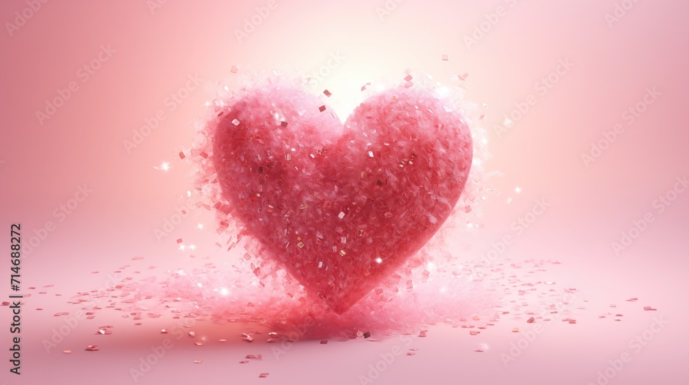 Soft pink Heart shape made of glitter, Heart shape made in pink shiny, Valentine's day, generative ai