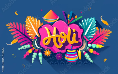 Happy Holi text calligraphy on luxury background empty copy space in right