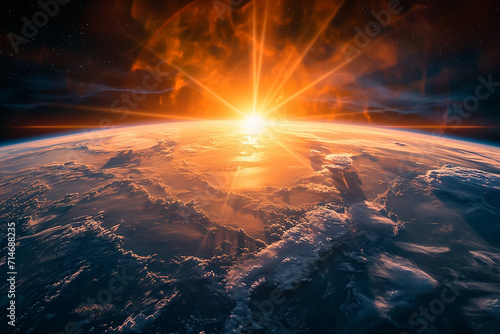 The planet earth and sun light view from space 