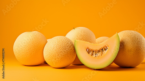 yellow ripe delicious melon on a yellow background photo