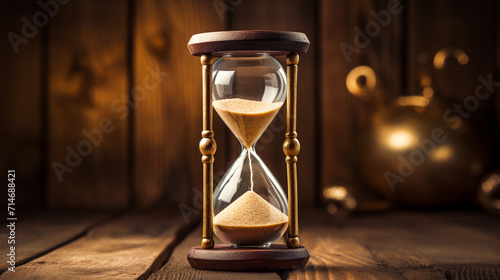 sand timer on a rustic wooden surface