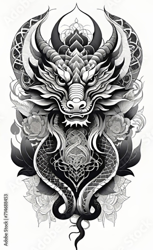 Vector illustration  Asian  Chinese  dragon tattoo template  Asian patterns and ornaments  hand drawn sketch  Asian  Chinese  dragon mask  backgrounds for smartphone 