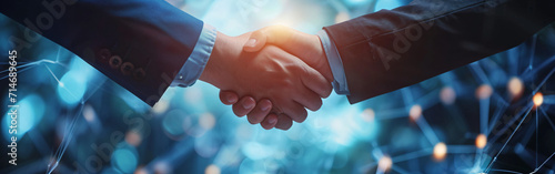 Close-Up of Business Handshake against Technology Background - Leadership and Teamwork Concept photo