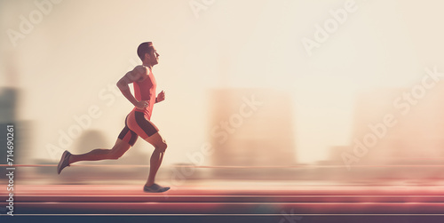 Athlete marathon runner runs long distance at running competition © Bonsales
