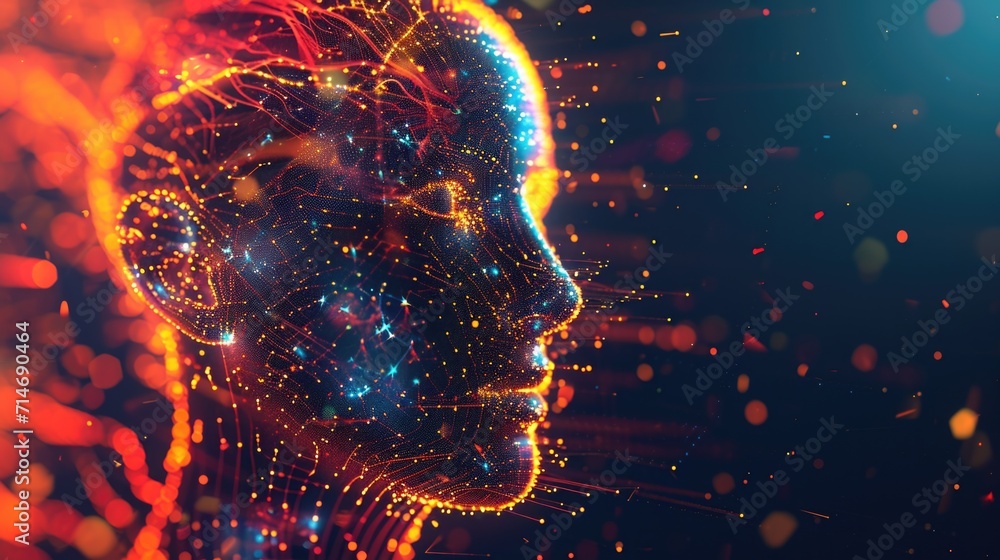 Abstract digital human head constructed from electrical circuits ...