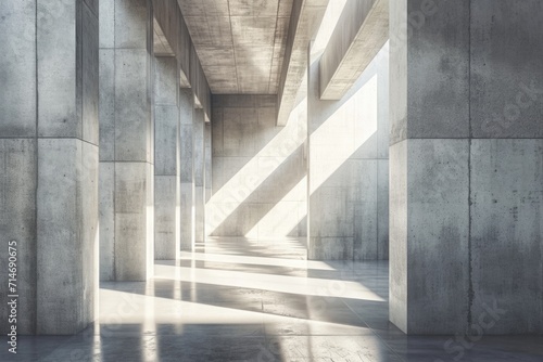 Geometric Concrete Gallery: 3D Architectural Rendering of Modern Abstract Space
