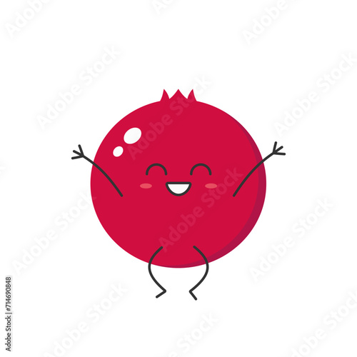 Cranberry jump joy cute character cartoon delicious berry smile face cheerful kawaii happy emotions icon vector illustration.