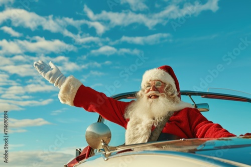 Santa Claus Freedom Ride: Festive Convertible Journey Under the Sky photo