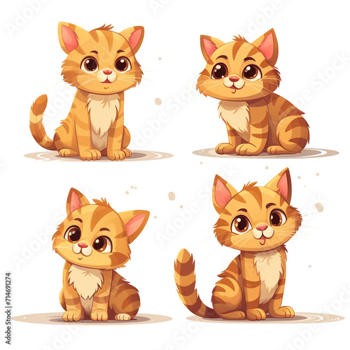 cute cat vector illustration isolated on white background, 4 poses