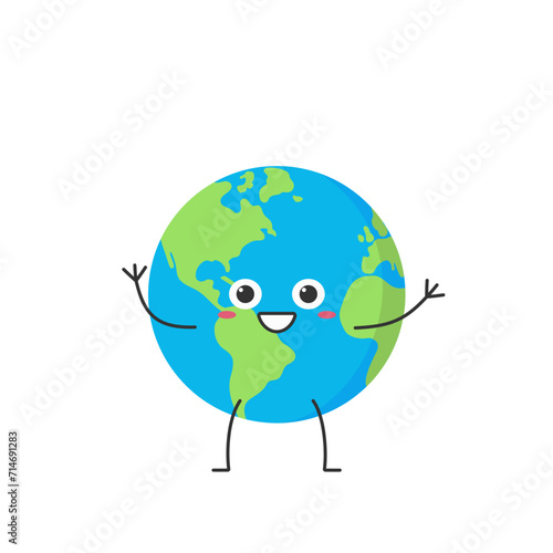 Character cartoon Earth cute planet smiling face greeting hello happy joy emotions vector illustration.