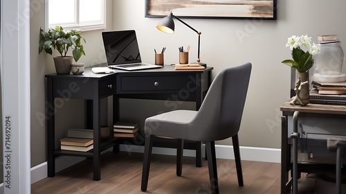 A corner desk to maximize space in smaller rooms.