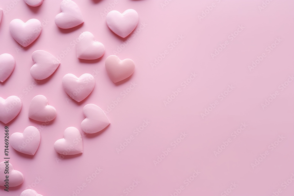 Pink background dotted with various sized hearts, expressing affection or celebration of love.