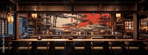 Traditional japanese oriental restaurant decoration. AI generated image photo