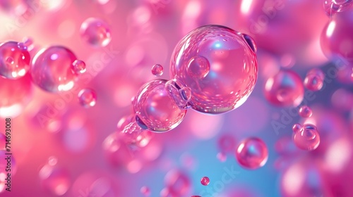 Pink bubble and molecule background for cosmetics product
