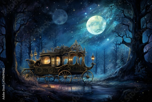 Whimsical starry night carriages, traversing the cosmos and granting wishes to dreamers - Generative AI photo