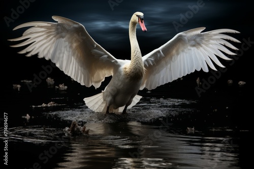 Graceful moonlit swans, gliding across shimmering lakes with elegance and poise - Generative AI