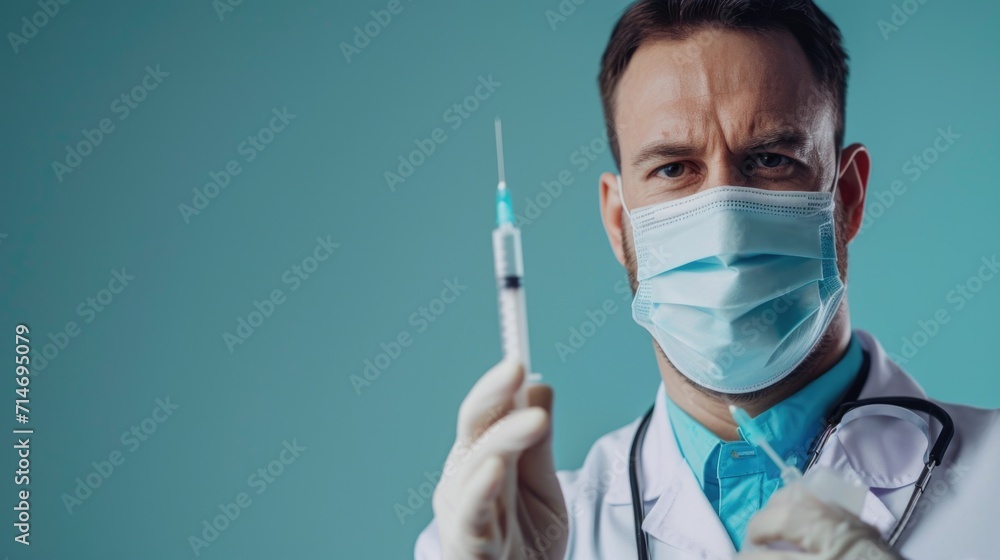 Man doctor with syringe. Portrait of a smiling happy medical doctor or nurse holding syringe and looking at camera isolated on white background Man doctor with syringe. Portrait of a smiling happy medical doctor or nurse holding syringe and looking at camera isolated on white background