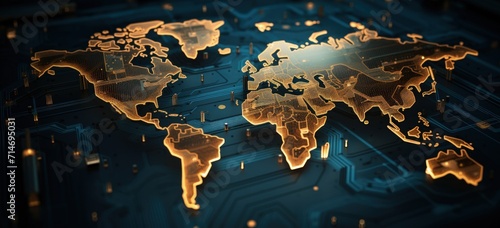 Futuristic Global electronics market with digital light map. AI generated image