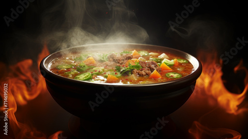 A steaming bowl of harira soup, a staple dish for Iftar meals during Ramadhan